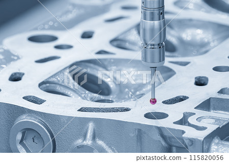 The multi axis CMM machine measuring the aluminum cylinder head parts. 115820056