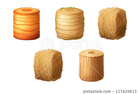 watercolor set vector illustration autumn round hay bale elements isolated on white background 115820613