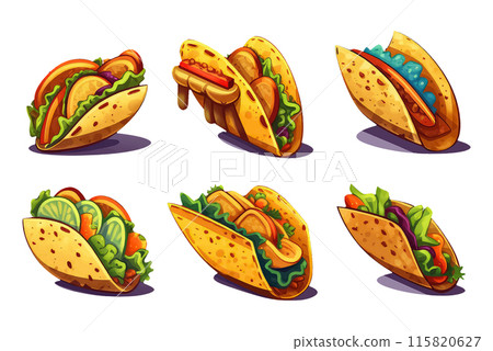set taco in cartoon style for video game isolated on white background 115820627