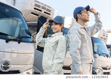 Two male and female truck drivers Two male and female truck drivers 115820643