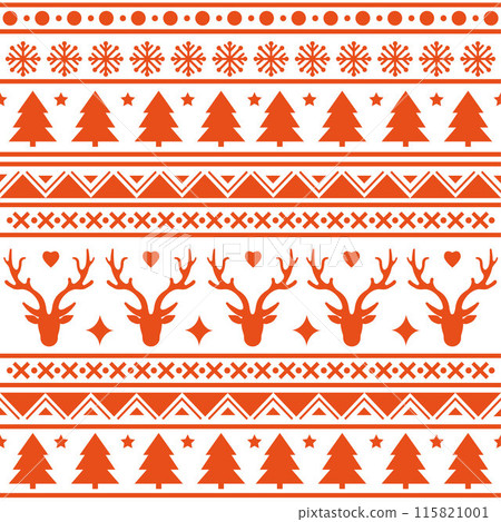 Seamless Scandinavian pattern for Christmas and New Year for winter hat, ugly sweater, jumper, paper or other designs. 115821001