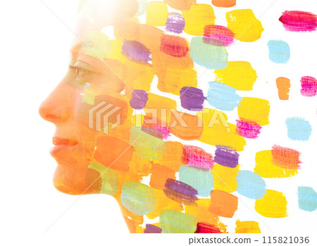 A creative paint strokes paintography profile portrait of a woman A creative paint strokes paintography profile portrait of a woman 115821036