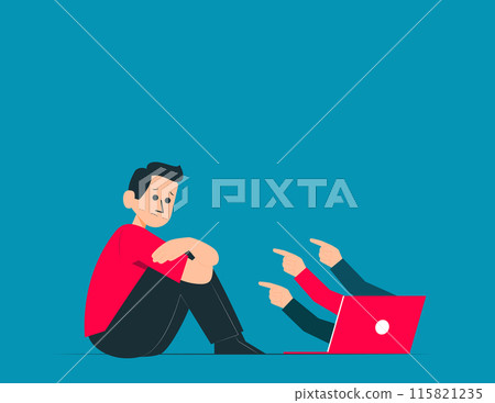 Depressed person sitting on the floor. Cyber bullying concept 115821235