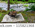 Bonfire on the riverbank, outdoors 115821368