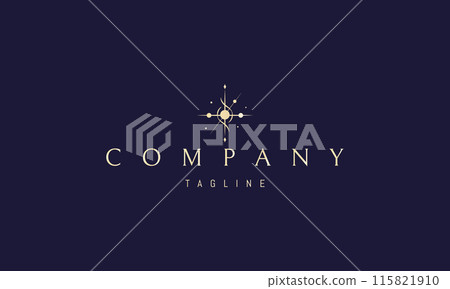 Vector golden logo with an abstract image of a cosmic geometry symbol. 115821910