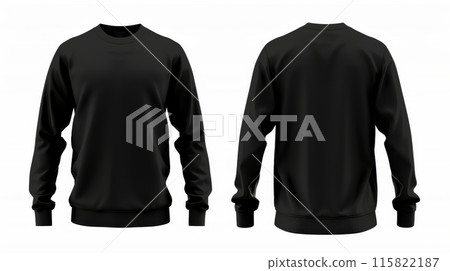 Blank male t-shirt with long sleeves, template for your design mockup. Front and back view. 115822187
