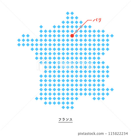 Map of France and location of Paris - simple and modern light blue diamond dot map 115822234