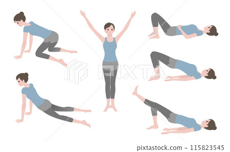 進行骨盆底肌肉訓練的女性插圖集:飲食、伸展、瑜珈、肌肉訓練 進行骨盆底肌肉訓練的女性插圖集:飲食、伸展、瑜珈、肌肉訓練 115823545
