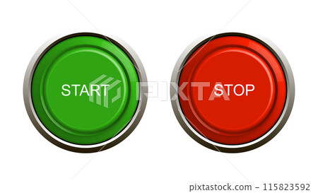 3D start and stop buttons, vector illustration. 3D start and stop buttons, vector illustration. 115823592