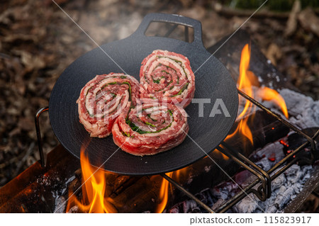 Outdoor barbecue with charcoal fire Outdoor barbecue with charcoal fire 115823917