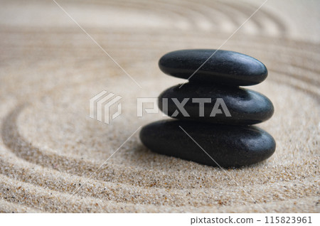 Side view of zen stones with customizable space for text Side view of zen stones with customizable space for text 115823961