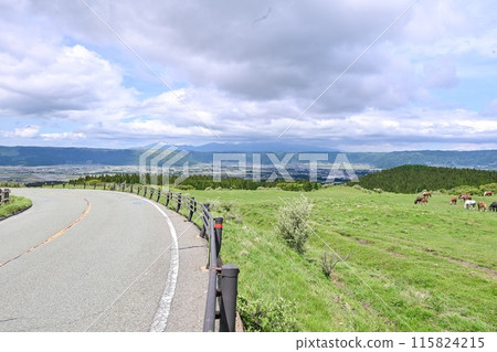 【熊本】阿蘇山山麓展現出雄偉的風景。開車去目的地的路上風景很美，我拍了很多照片。 115824215