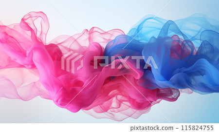 3d render Colorful blue and pink smoke clouds in muted tones flowing in water on grey background Generate AI 115824755