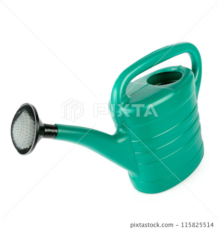 Green garden watering can isolated on a white. Green garden watering can isolated on a white. 115825514