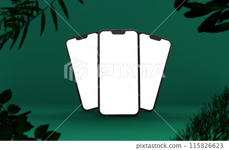 Realistic nature phone mockup with plants design render isolated 115826623