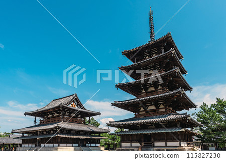 The five-story pagoda and main hall of the World Heritage site of Horyu-ji Temple The five-story pagoda and main hall of the World Heritage site of Horyu-ji Temple 115827230