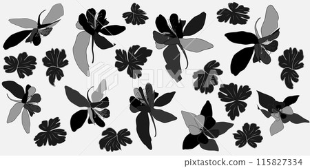 The floral patterns in black and gray consist of various intricate designs arranged in a repetitive manner 115827334