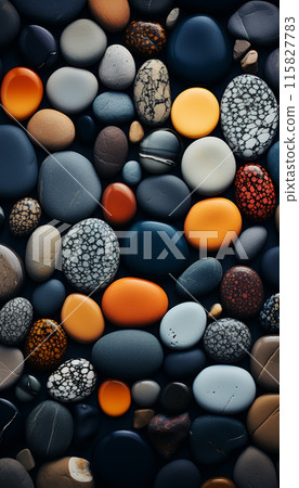 Abstract background with round peeble stones , Generate AI 115827783