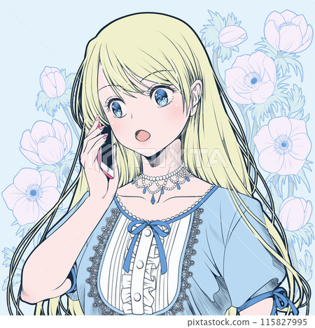 A young woman who talks on a smartphone, makes a phone call, and asks back in surprise 115827995