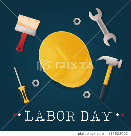 poster, helmet hammer, Labor Day banner, square. 115828002
