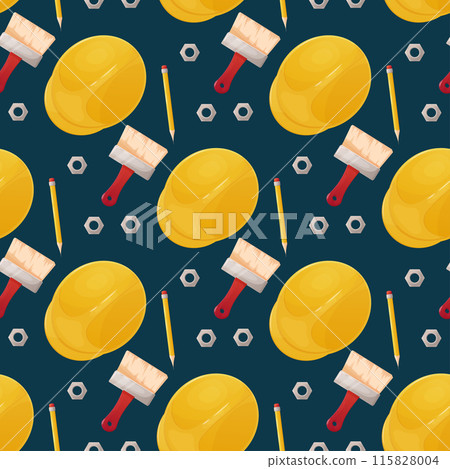 Seamless pattern, labor day, building tools helmet, brush , blue 115828004