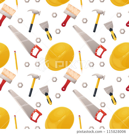 seamless pattern, labor day, building tools helmet, brush , white 115828006