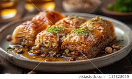Turkish baklava, traditional oriental sweet. with nuts, honey, puff pastry - a must try in Istanbul 115828029