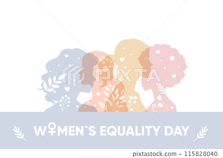 Banner, poster Womens Equality Day. Female silhouette, with flowers, simple vector. Banner, poster Womens Equality Day. Female silhouette, with flowers, simple vector. 115828040