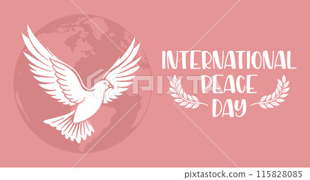 International peace day. Silhouette of a white dove against a background with a globe. Illustration. Vector 115828085