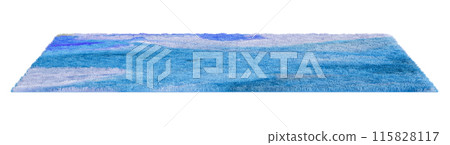 Blue rectangular carpet with a detailed texture, perfect for modern home or kids room interiors, isolated on white background. Cut out rug. Contemporary, Scandinavian style. Front view. 3D render. Blue rectangular carpet with a detailed texture, perfect for modern home or kids room interiors, isolated on white background. Cut out rug. Contemporary, Scandinavian style. Front view. 3D render. 115828117