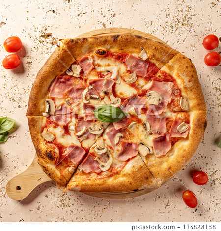 Delicious pizza with courgette Delicious pizza with courgette 115828138