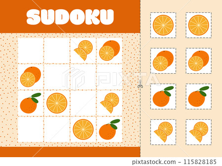 Sudoku with pictures of oranges. Children's logic puzzle game. Sudoku with pictures of oranges. Children's logic puzzle game. 115828185
