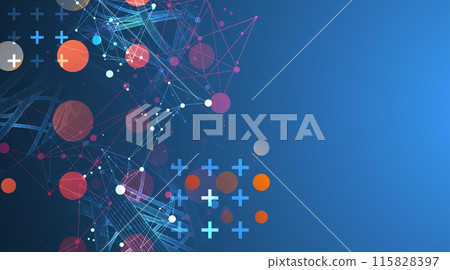 Vector abstract background with a wireframe dynamic pipes, line and particles inside circle. 115828397