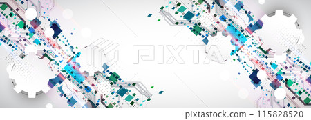 Abstract technological background with squares. The work is done on a gray background with glowing elements. Abstract technological background with squares. The work is done on a gray background with glowing elements. 115828520