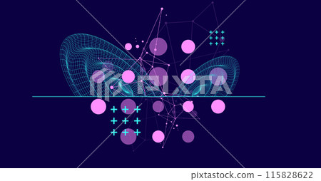Template for science and technology presentation. Wireframe waves. Plexus style background. 115828622