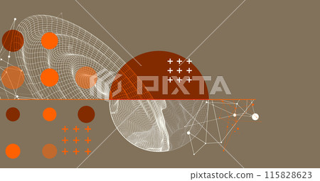 Template for science and technology presentation. Wireframe waves. Plexus style background. 115828623