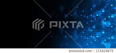 Secure digital background. Virtual confidential, programming protection. Hand drawn vector. 115828674