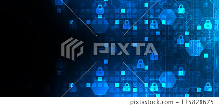 Secure digital background. Virtual confidential, programming protection. Hand drawn vector. 115828675
