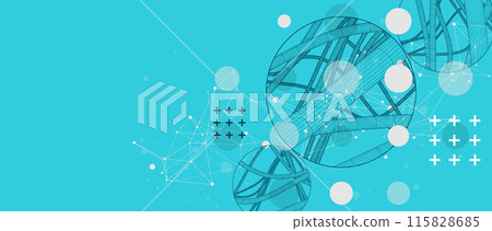 Vector abstract background with a wireframe dynamic pipes, line and particles inside circle. 115828685