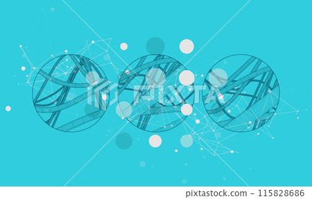 Vector abstract background with a wireframe dynamic pipes, line and particles inside circle. 115828686