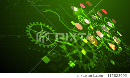 Gear wheel technology pattern on gradient background. Hand drawn vector. 115828693