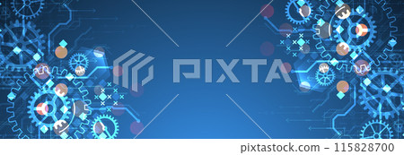 Gear wheel technology pattern on gradient background. Hand drawn vector. 115828700