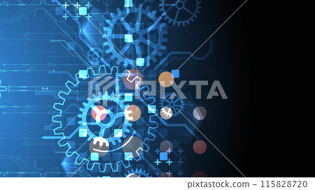 Gear wheel technology pattern on gradient background. Hand drawn vector. Gear wheel technology pattern on gradient background. Hand drawn vector. 115828720