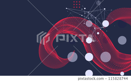 The abstract wave is made in a frame style. Template for science and technology presentation. Hand drawn vector art. 115828744