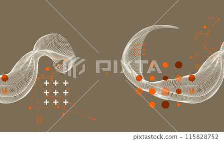 The abstract wave is made in a frame style. Template for science and technology presentation. Hand drawn vector art. 115828752