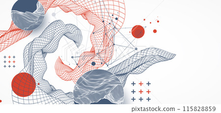 The abstract wave is made in a frame style. Template for science and technology presentation. Hand drawn vector art. The abstract wave is made in a frame style. Template for science and technology presentation. Hand drawn vector art. 115828859