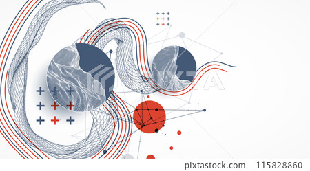 The abstract wave is made in a frame style. Template for science and technology presentation. Hand drawn vector art. The abstract wave is made in a frame style. Template for science and technology presentation. Hand drawn vector art. 115828860