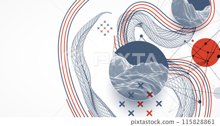 The abstract wave is made in a frame style. Template for science and technology presentation. Hand drawn vector art. The abstract wave is made in a frame style. Template for science and technology presentation. Hand drawn vector art. 115828861
