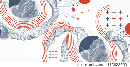 The abstract wave is made in a frame style. Template for science and technology presentation. Hand drawn vector art. The abstract wave is made in a frame style. Template for science and technology presentation. Hand drawn vector art. 115828863