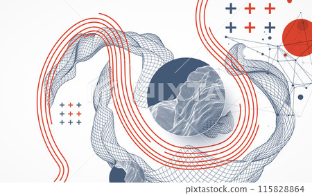 The abstract wave is made in a frame style. Template for science and technology presentation. Hand drawn vector art. The abstract wave is made in a frame style. Template for science and technology presentation. Hand drawn vector art. 115828864